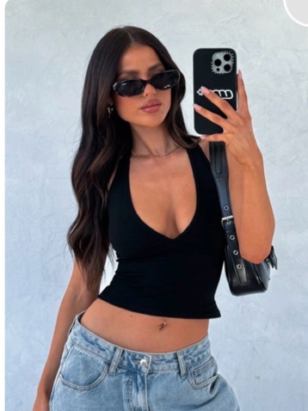 White Fox Boutique Black Deep V Halter Crop Top